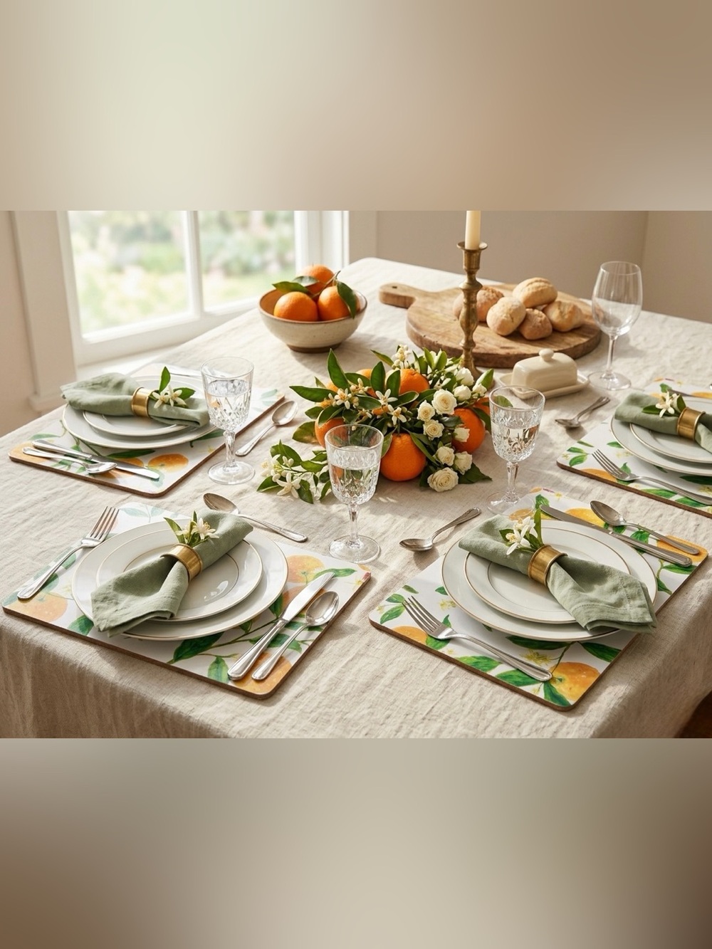 Chateau Citrus Placemat Set - Orange & Green